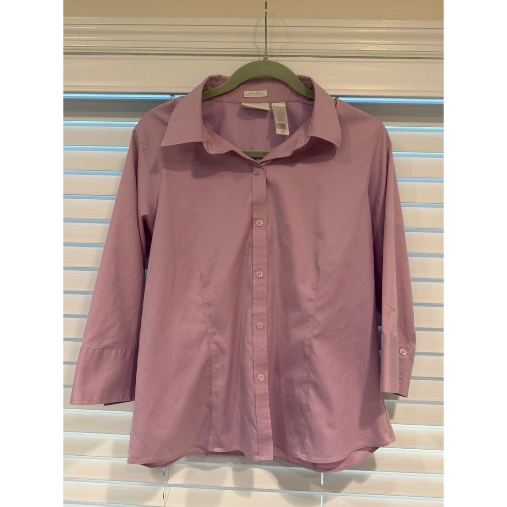 Liz Claiborne Women's Non-Iron 100% Cotton Button Down Shirt Lavender size 12